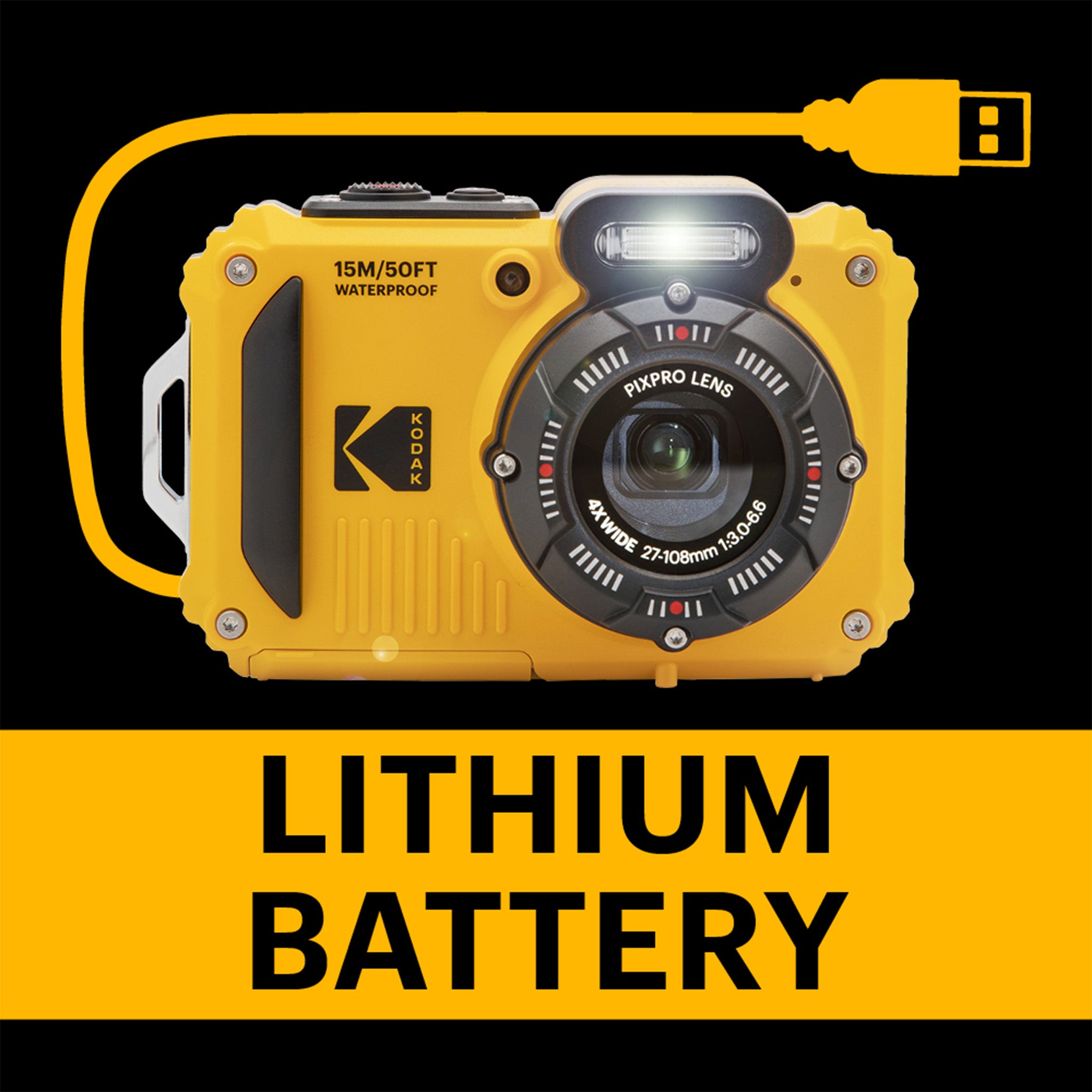Pixpro WPZ2/4X Yakınlaştırma | Su Altı Fotoğraf Makinesi 16GB SD 2 Lityum Pil | Sarı