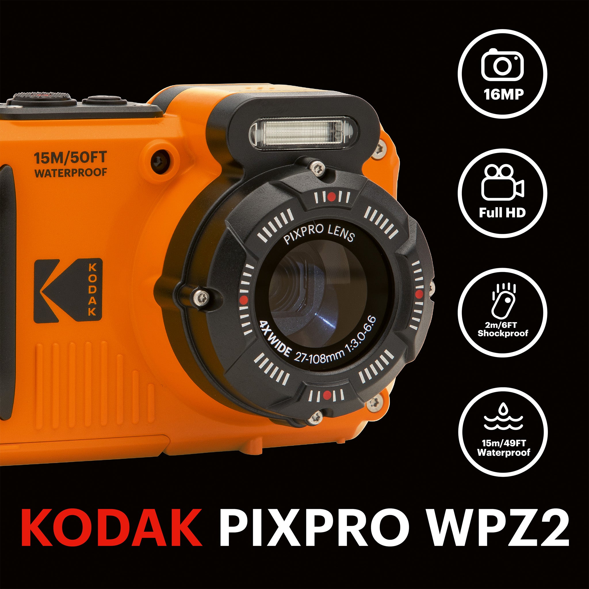 Pixpro WPZ2/4X Yakınlaştırma | Su Altı Fotoğraf Makinesi 16GB SD 2 Lityum Pil | Turuncu