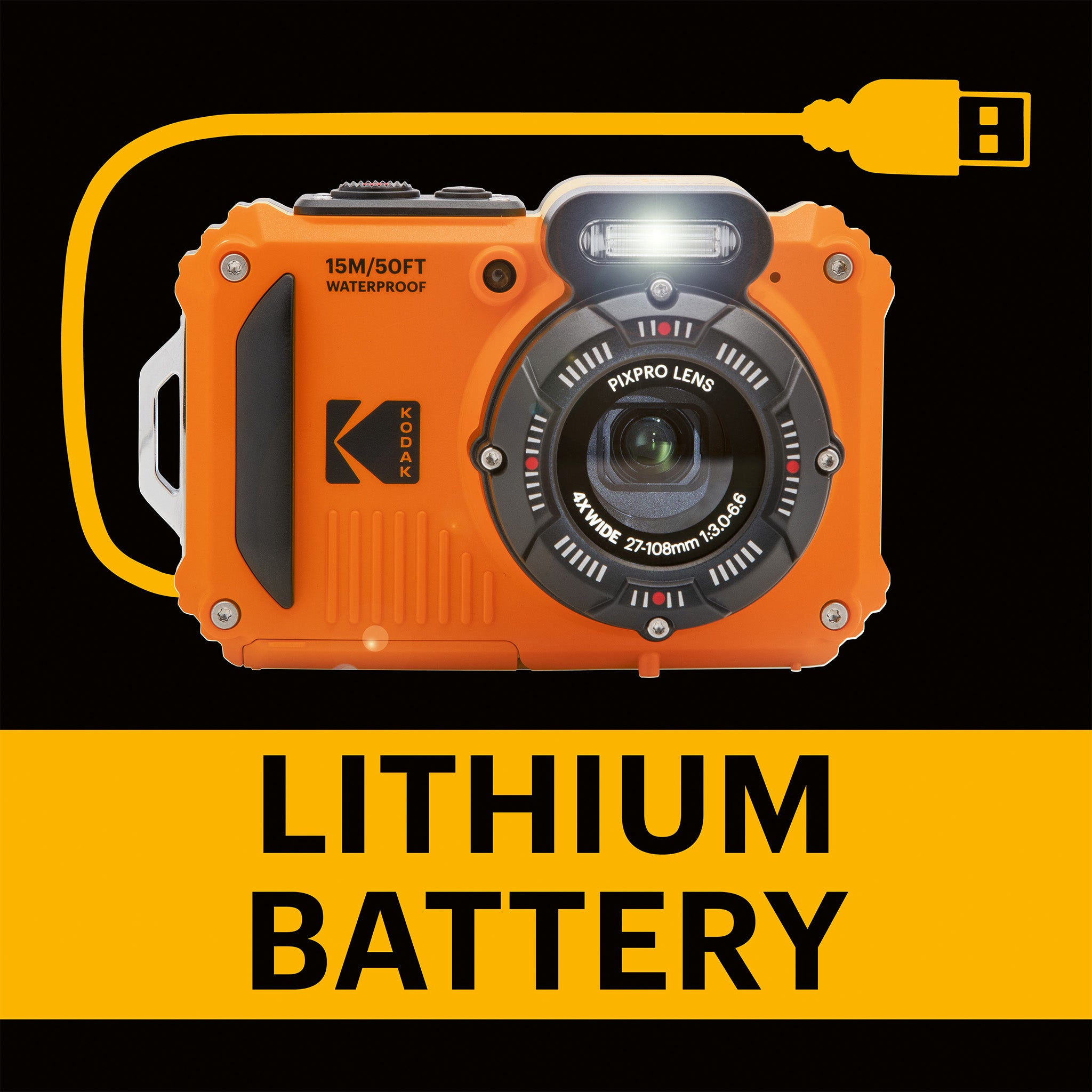 Pixpro WPZ2/4X Yakınlaştırma | Su Altı Fotoğraf Makinesi 16GB SD 2 Lityum Pil | Turuncu