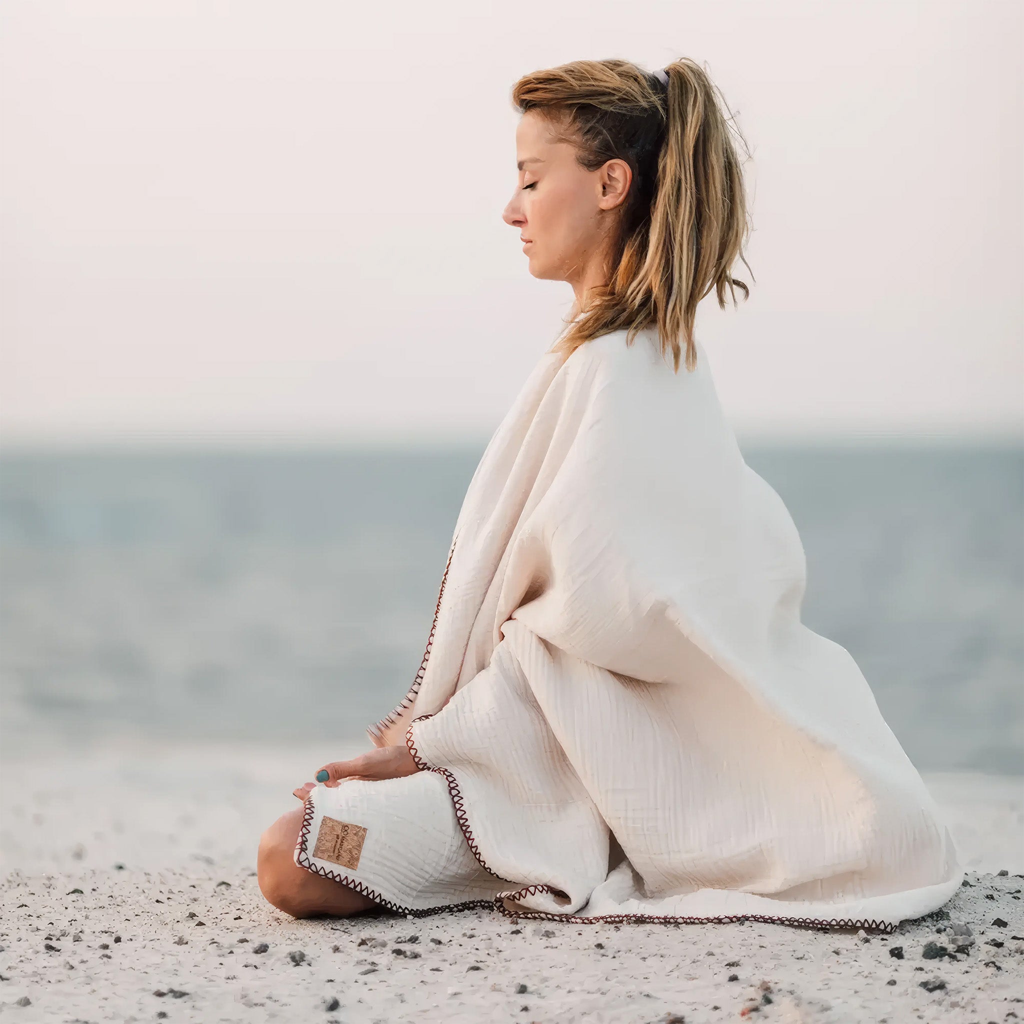 Pamuklu Yoga ve Meditasyon Battaniyesi | Ekru