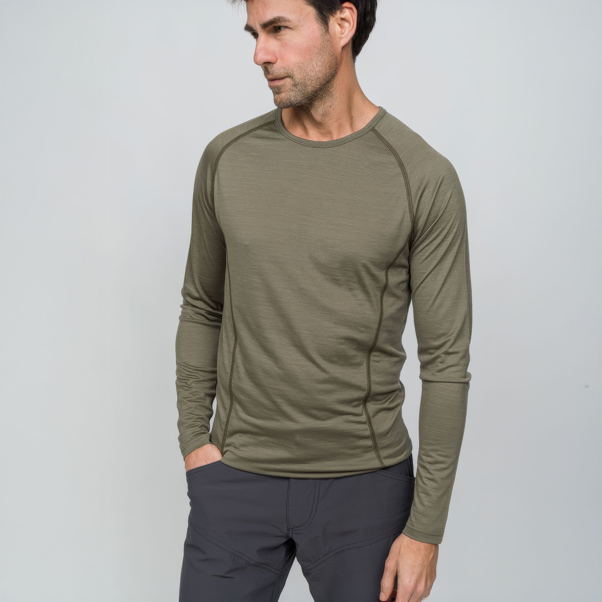 All-Season Merino Uzun Kollu T-Shirt 135 gr | Haki