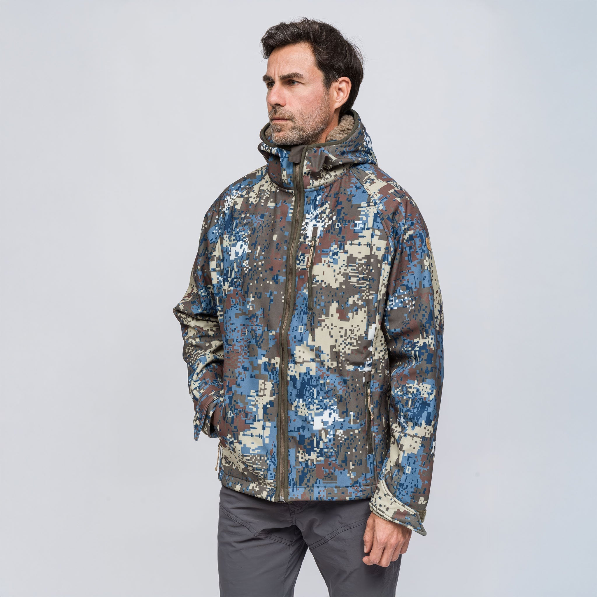 SoftShell Rüzgar ve Suya Dayanıklı Mont | Camo Mavi