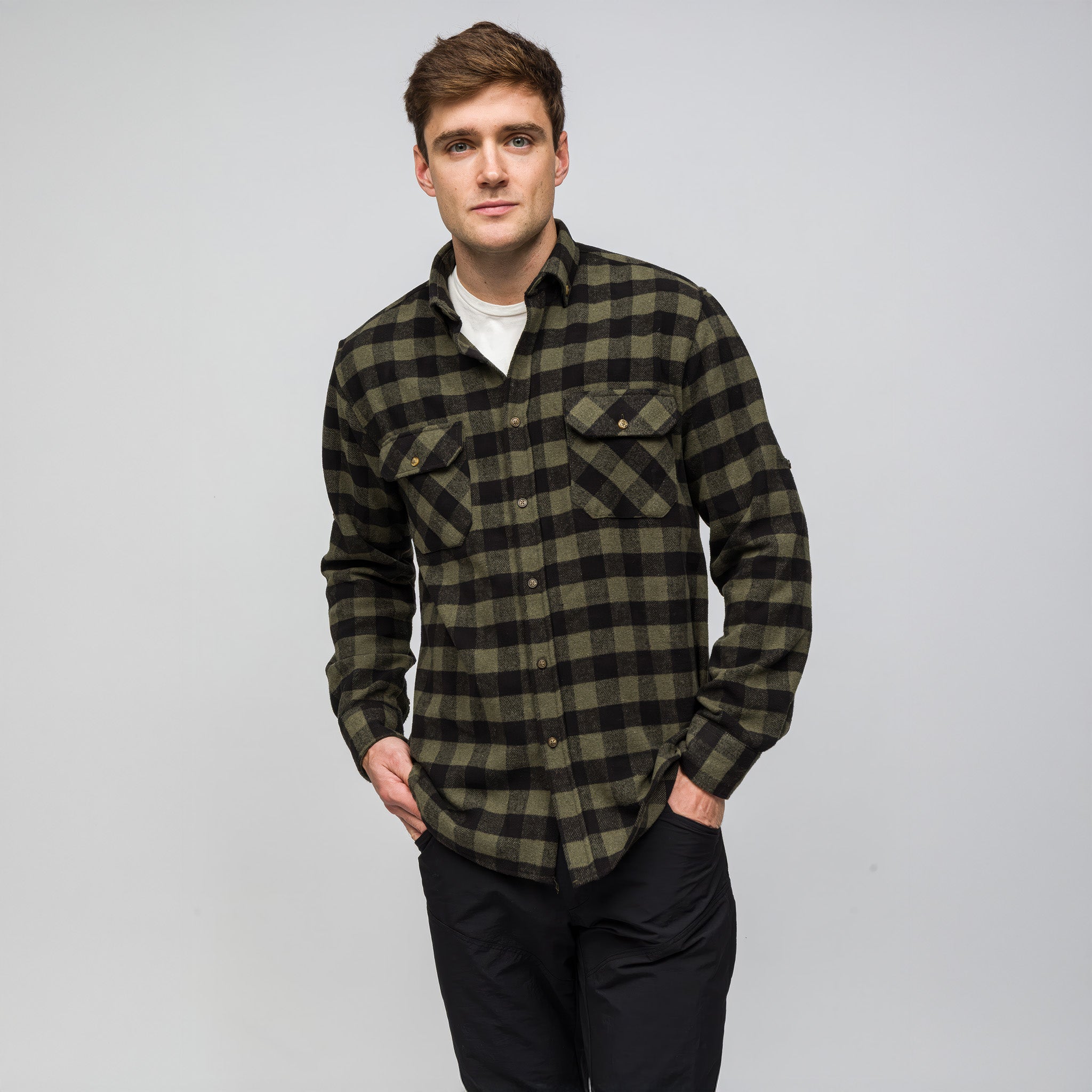 Crafter Oduncu Gömleği Yumuşak Tuşe | Haki Siyah Ekose