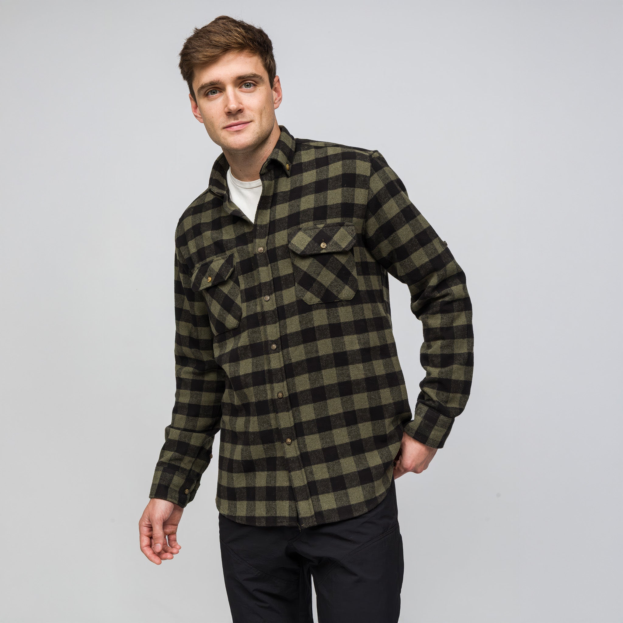 Crafter Oduncu Gömleği Yumuşak Tuşe | Haki Siyah Ekose