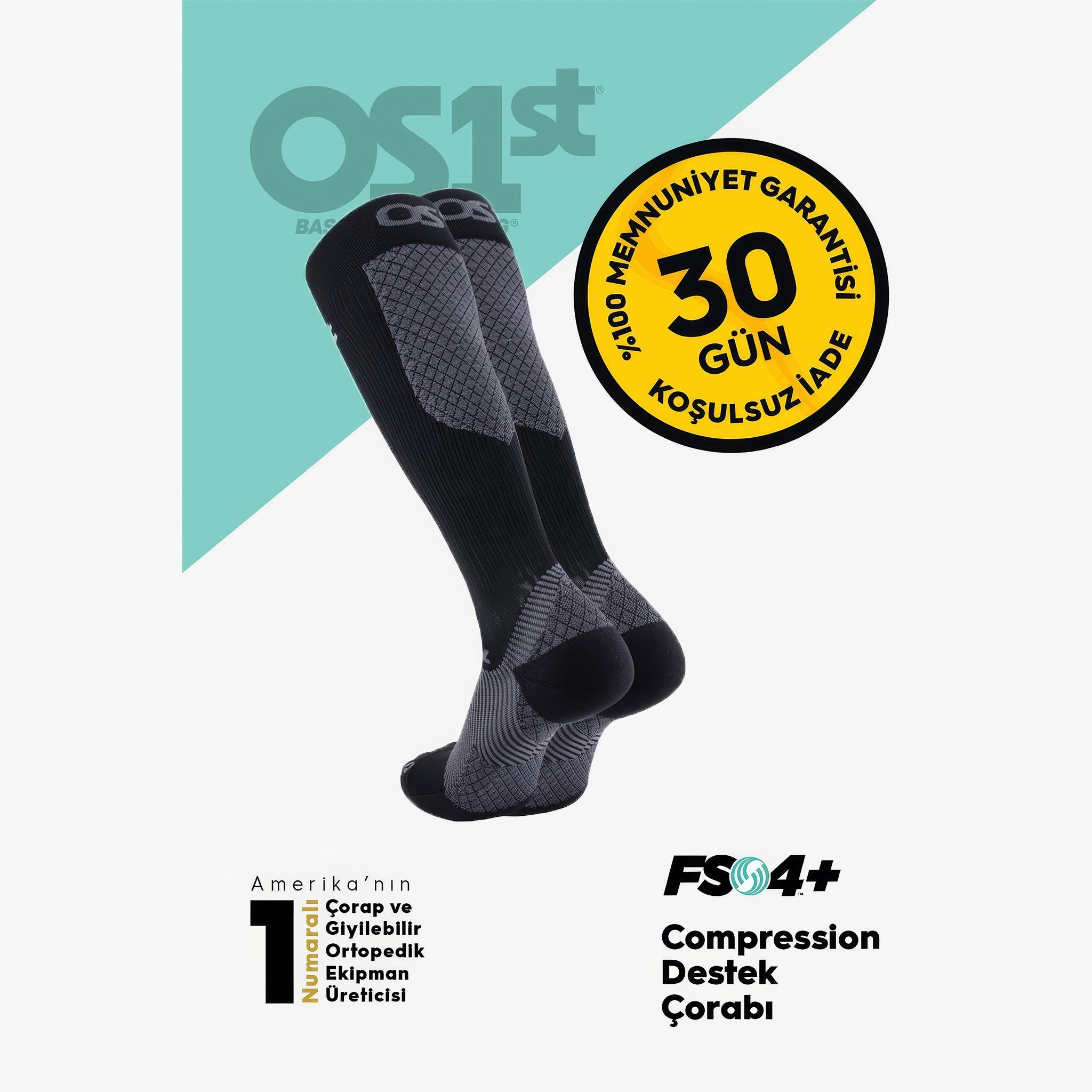 FS4+ Compression Destek Çorap | Siyah
