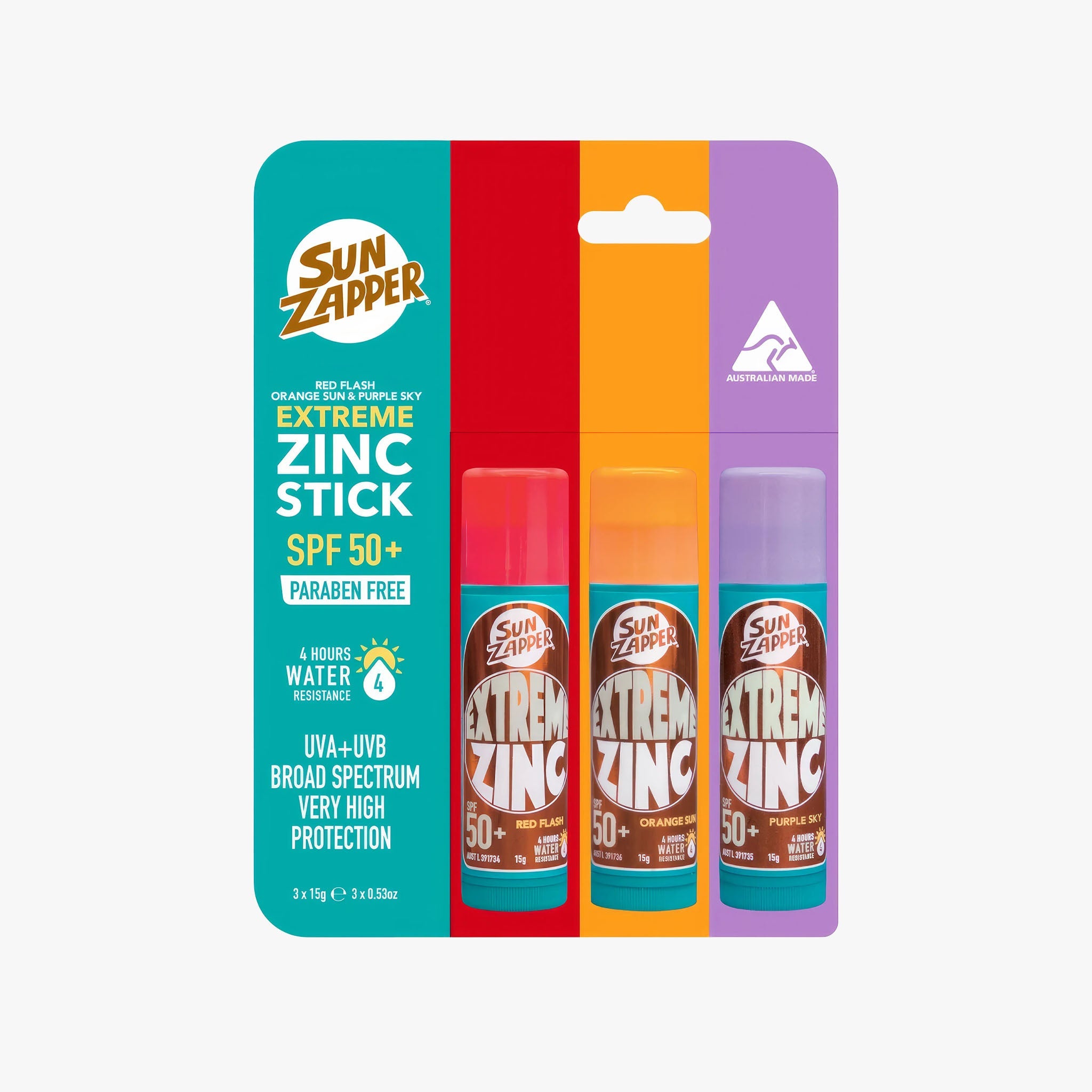 Extreme Zinc Stick Triple Pack | 45g | Red Orange Purple