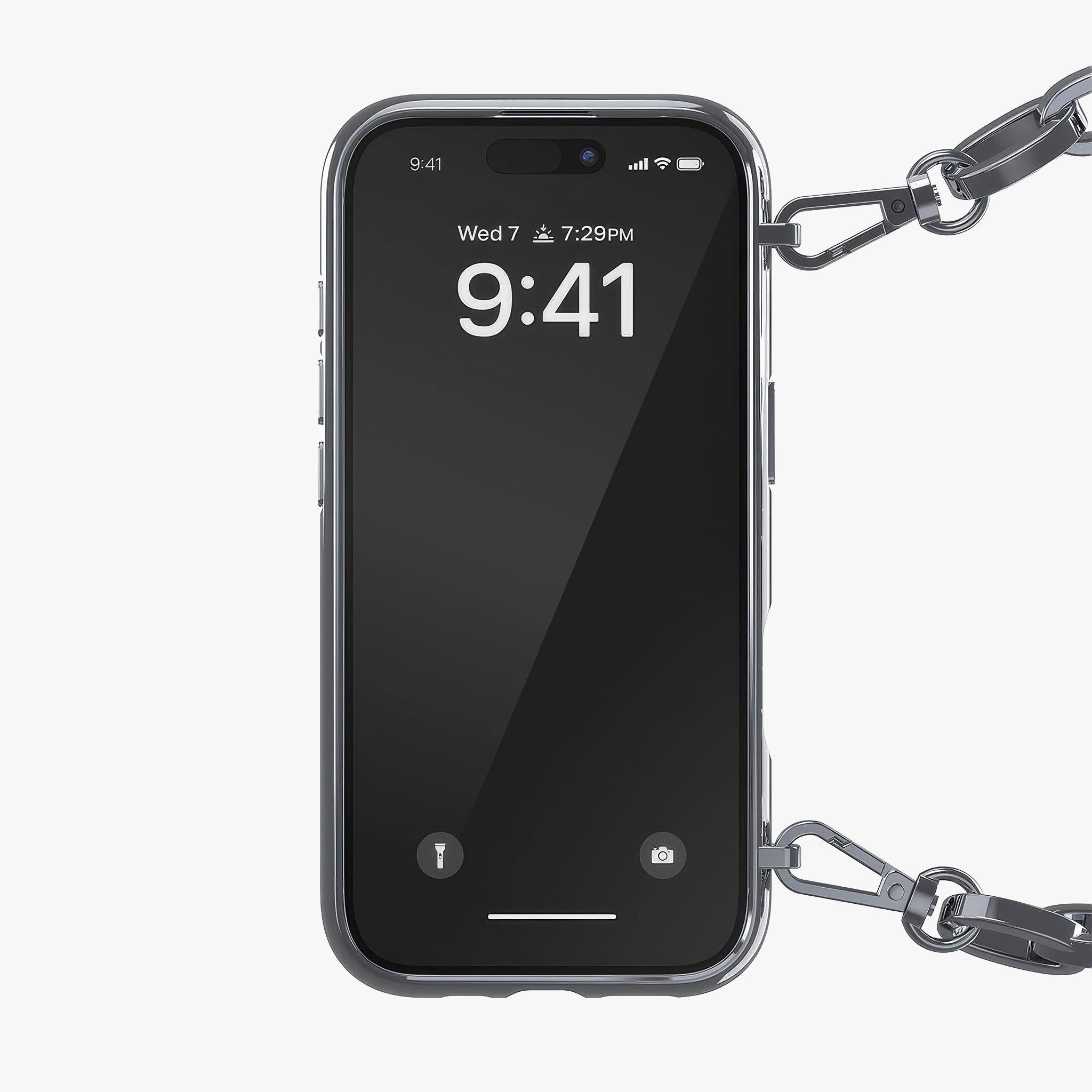 iPhone 16 Pro Max Oval D Parlak Zincirli Kılıf | Gümüş