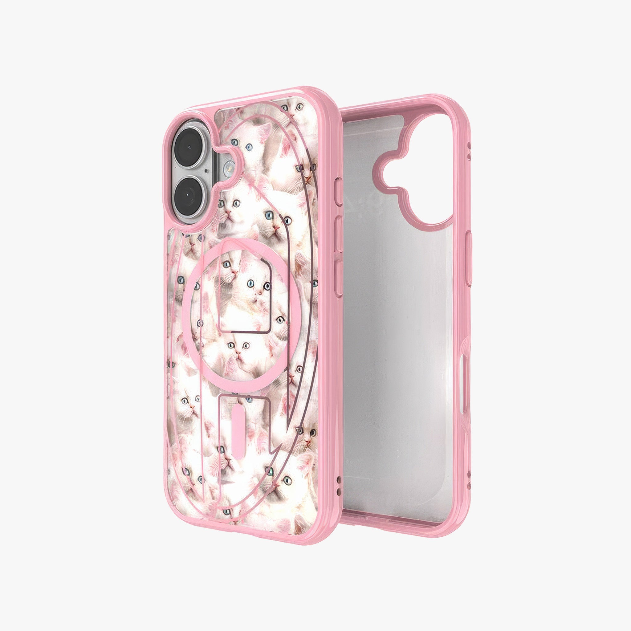 iPhone 17 MagSafe Oval D Kedi Desenli Kılıf | Pembe