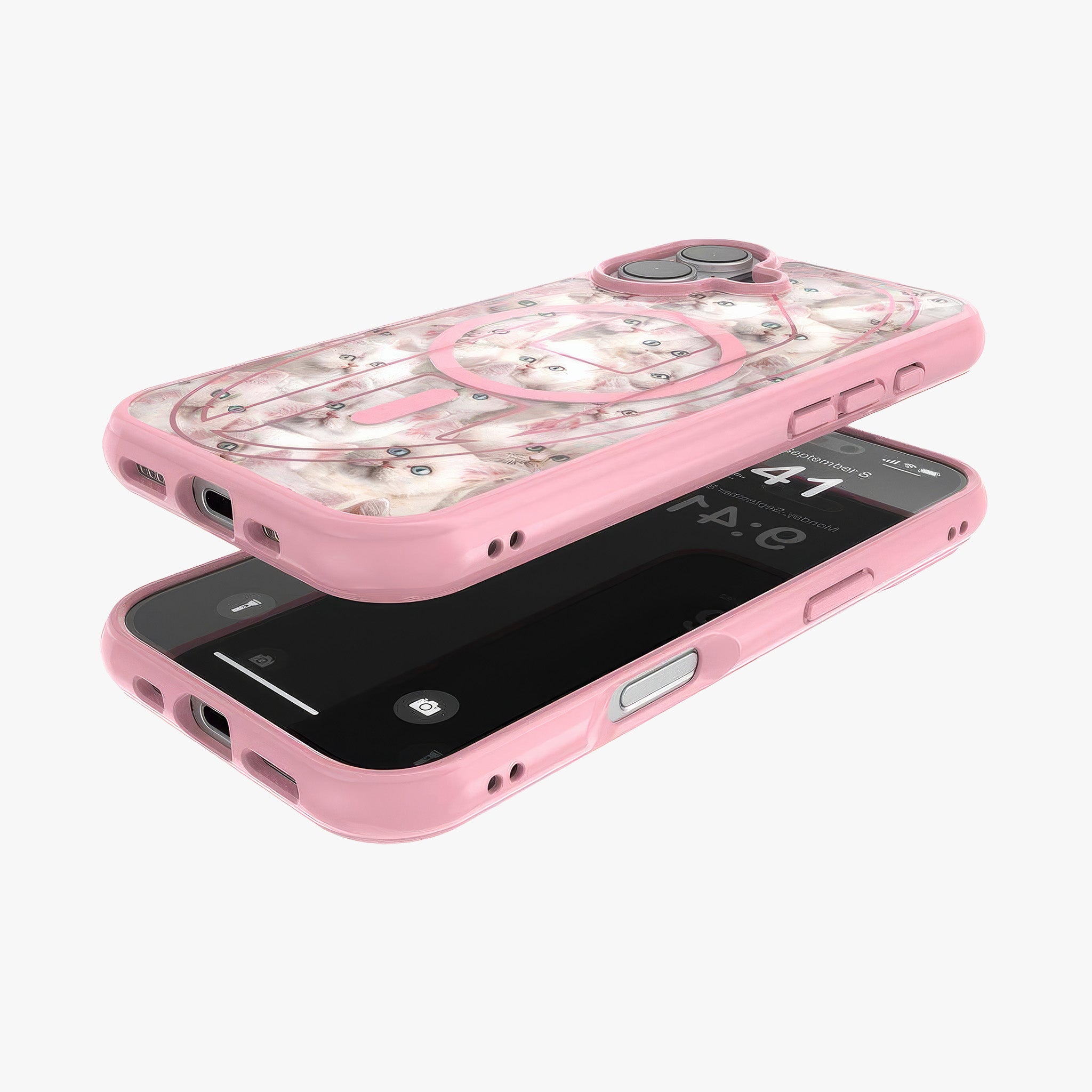 iPhone 17 MagSafe Oval D Kedi Desenli Kılıf | Pembe