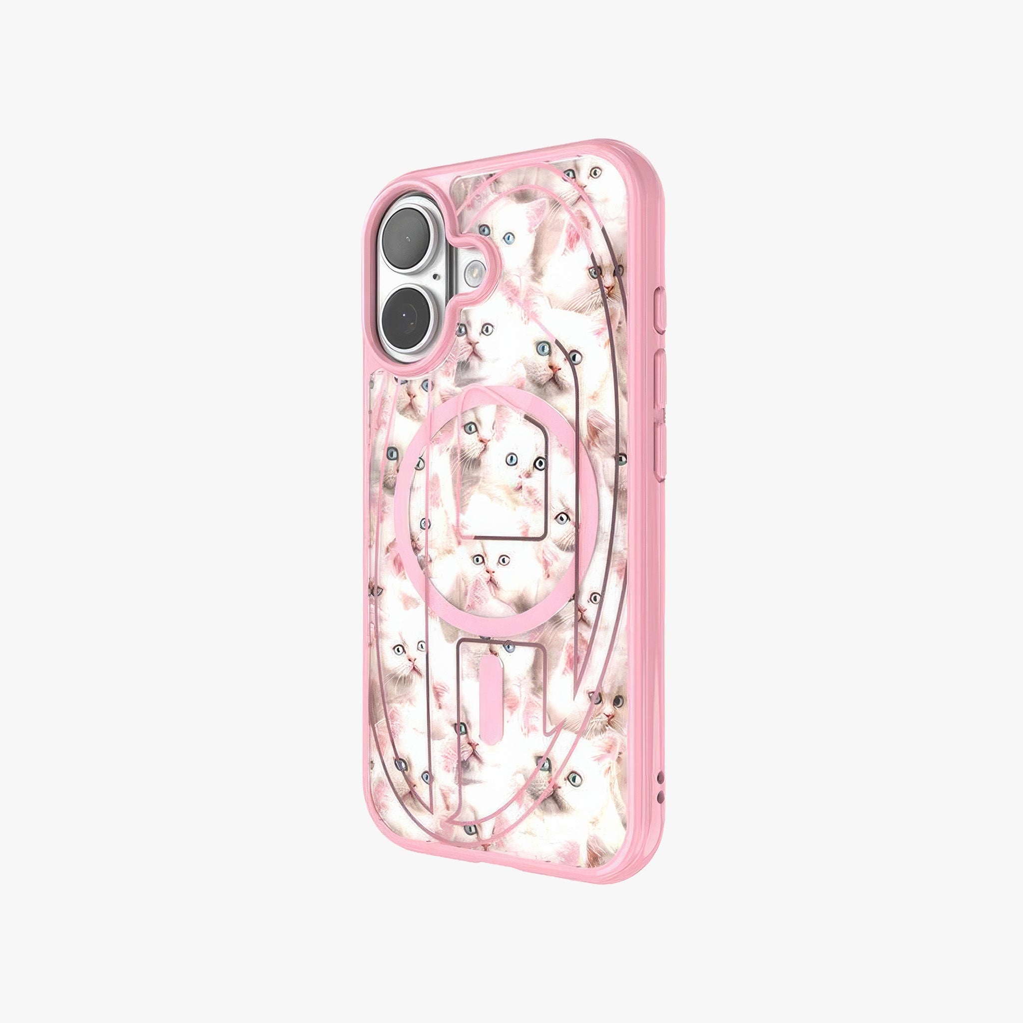 iPhone 17 MagSafe Oval D Kedi Desenli Kılıf | Pembe