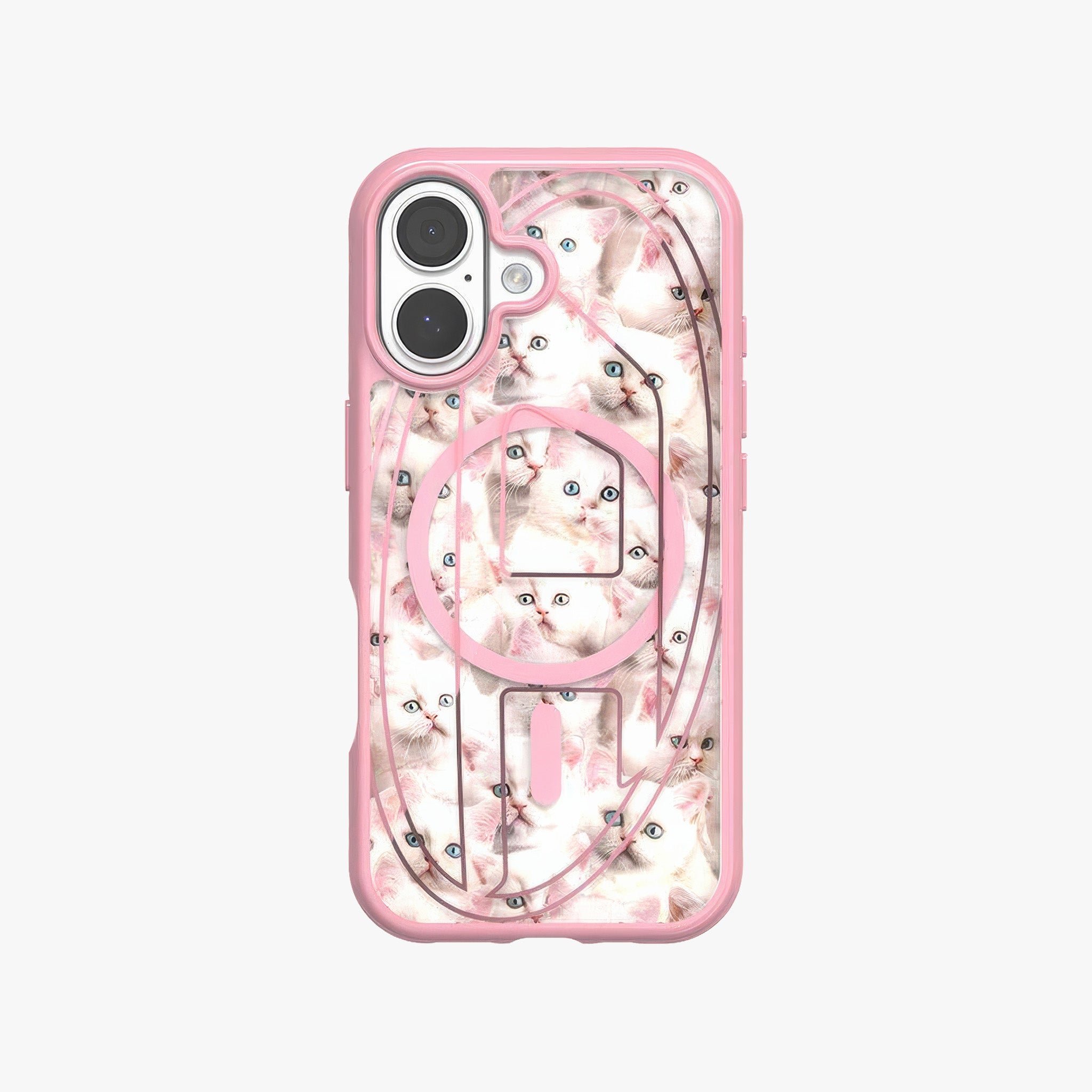 iPhone 17 MagSafe Oval D Kedi Desenli Kılıf | Pembe