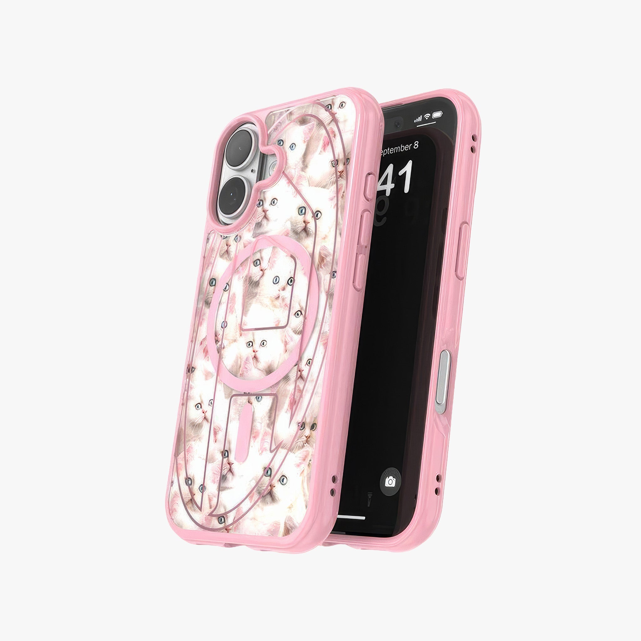 iPhone 17 MagSafe Oval D Kedi Desenli Kılıf | Pembe