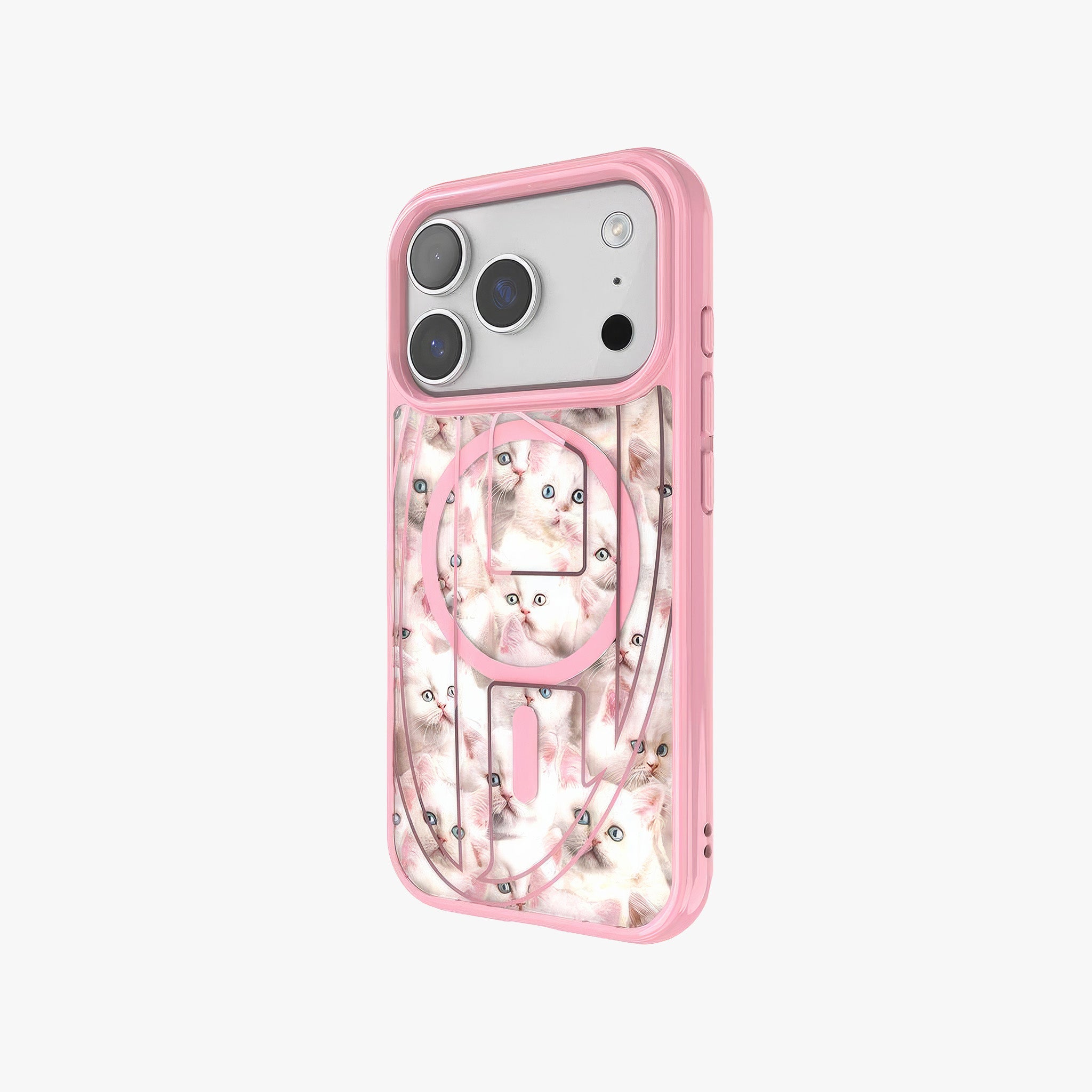 iPhone 17 Pro MagSafe Oval D Kedi Desenli Kılıf | Pembe