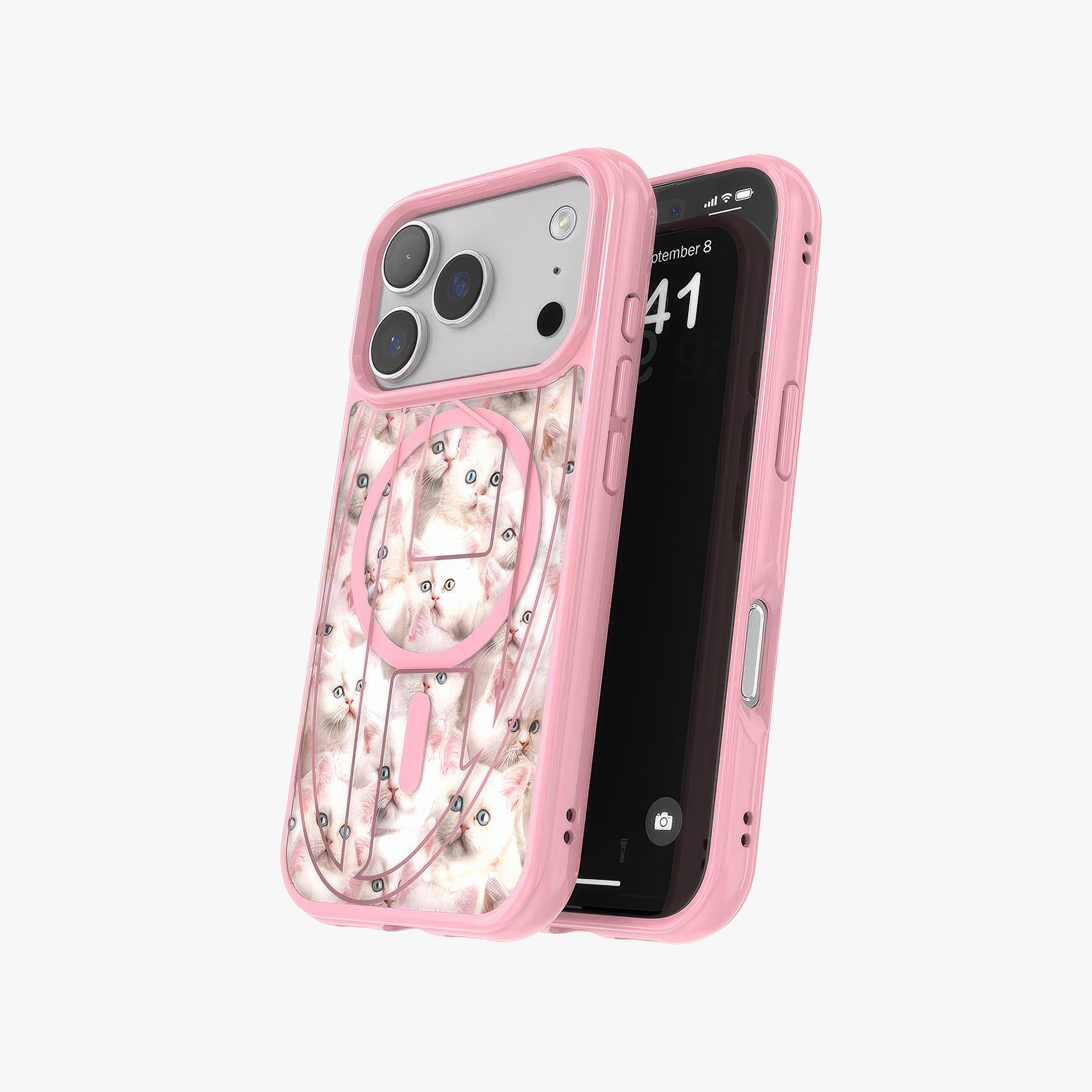 iPhone 17 Pro MagSafe Oval D Kedi Desenli Kılıf | Pembe