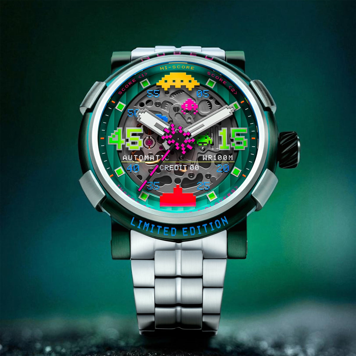 Orion Automatic Space Invaders Limited Edition Erkek Kol Saati | 50 mm | Laser Lime