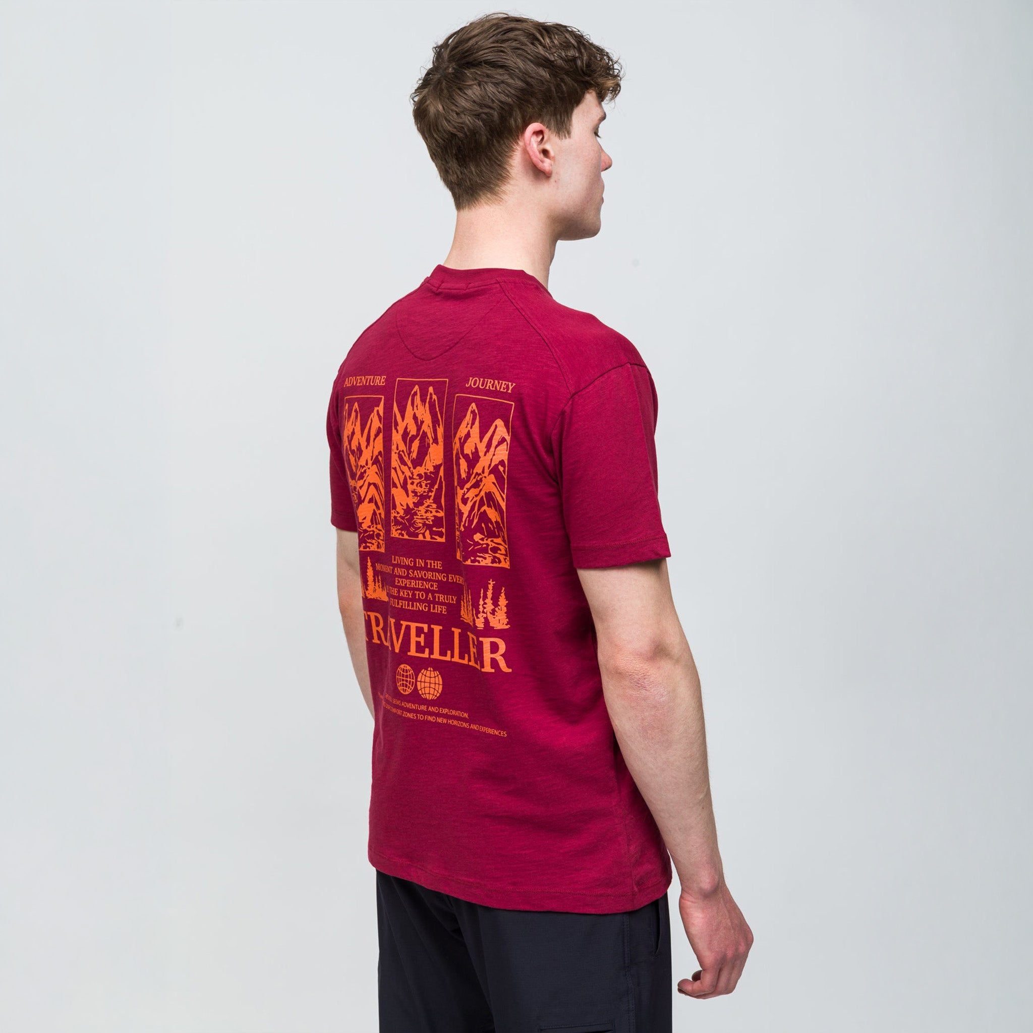 Traveller T-Shirt %100 Pamuk Printed | Bordo