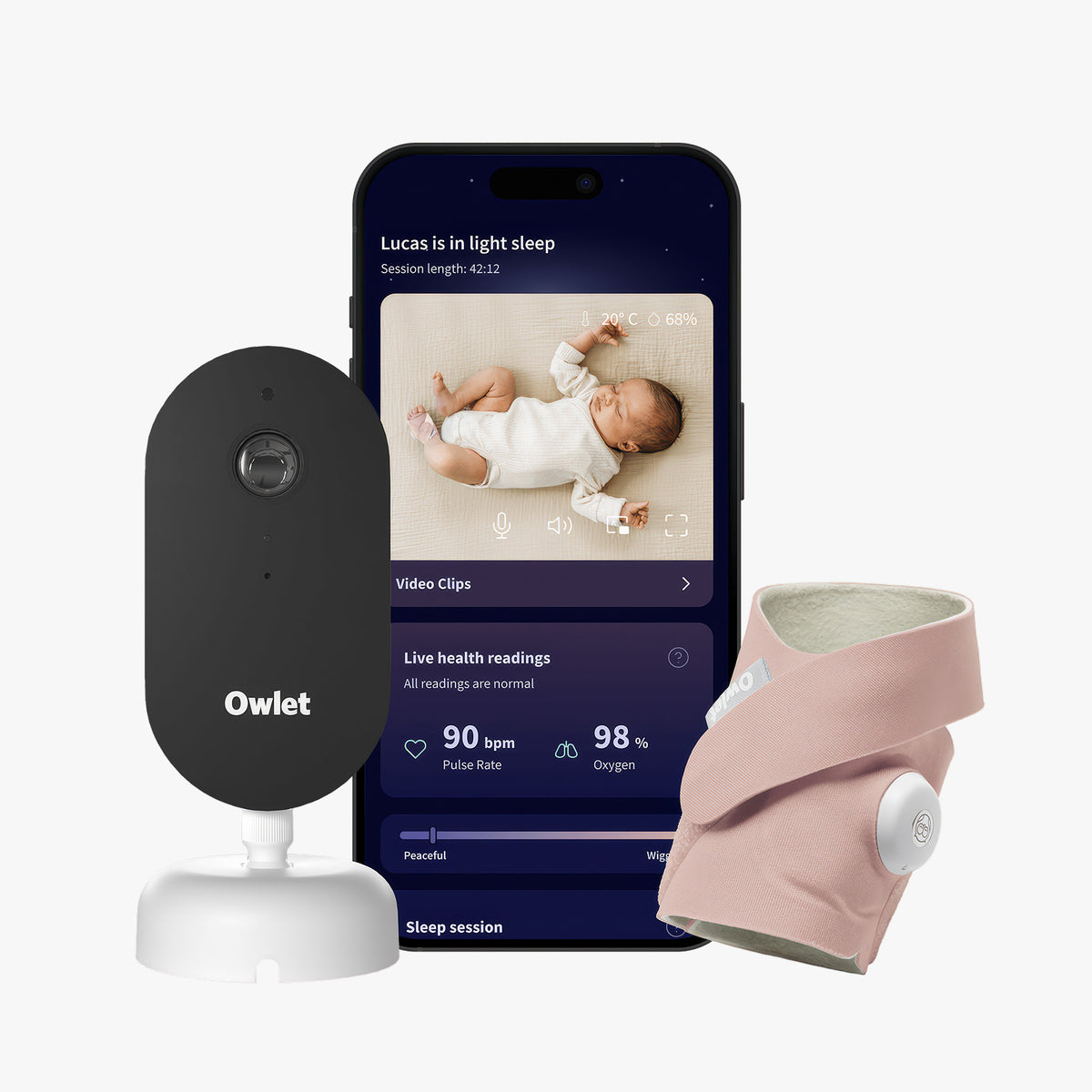 Owlet Dream Duo™ İkili Set - Dream Sock™ Akıllı Çorap (Gül Kurusu) + Dream Sight™ Kamera
