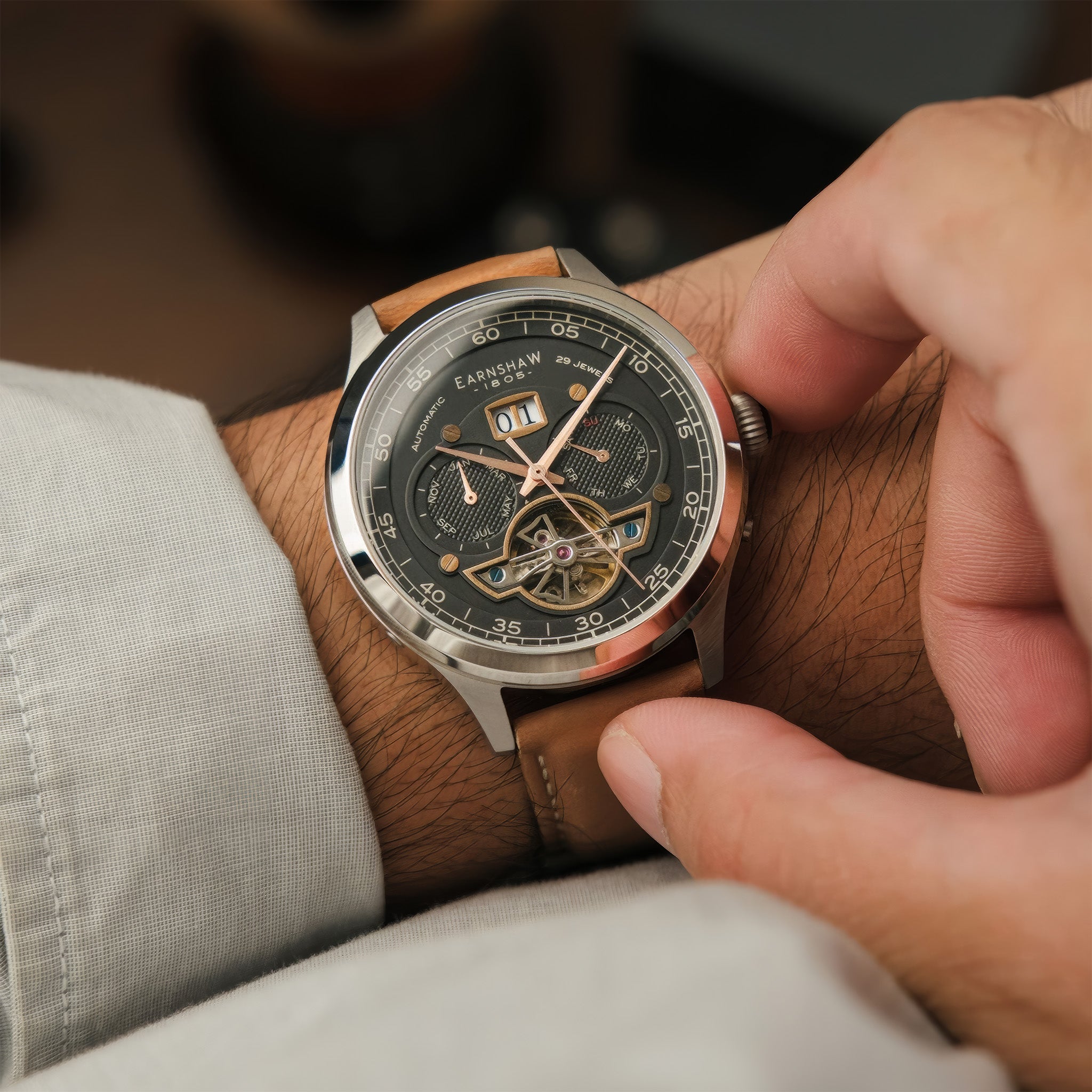 Baron Grand Date Calendar Open Heart Automatic | Abbey Black