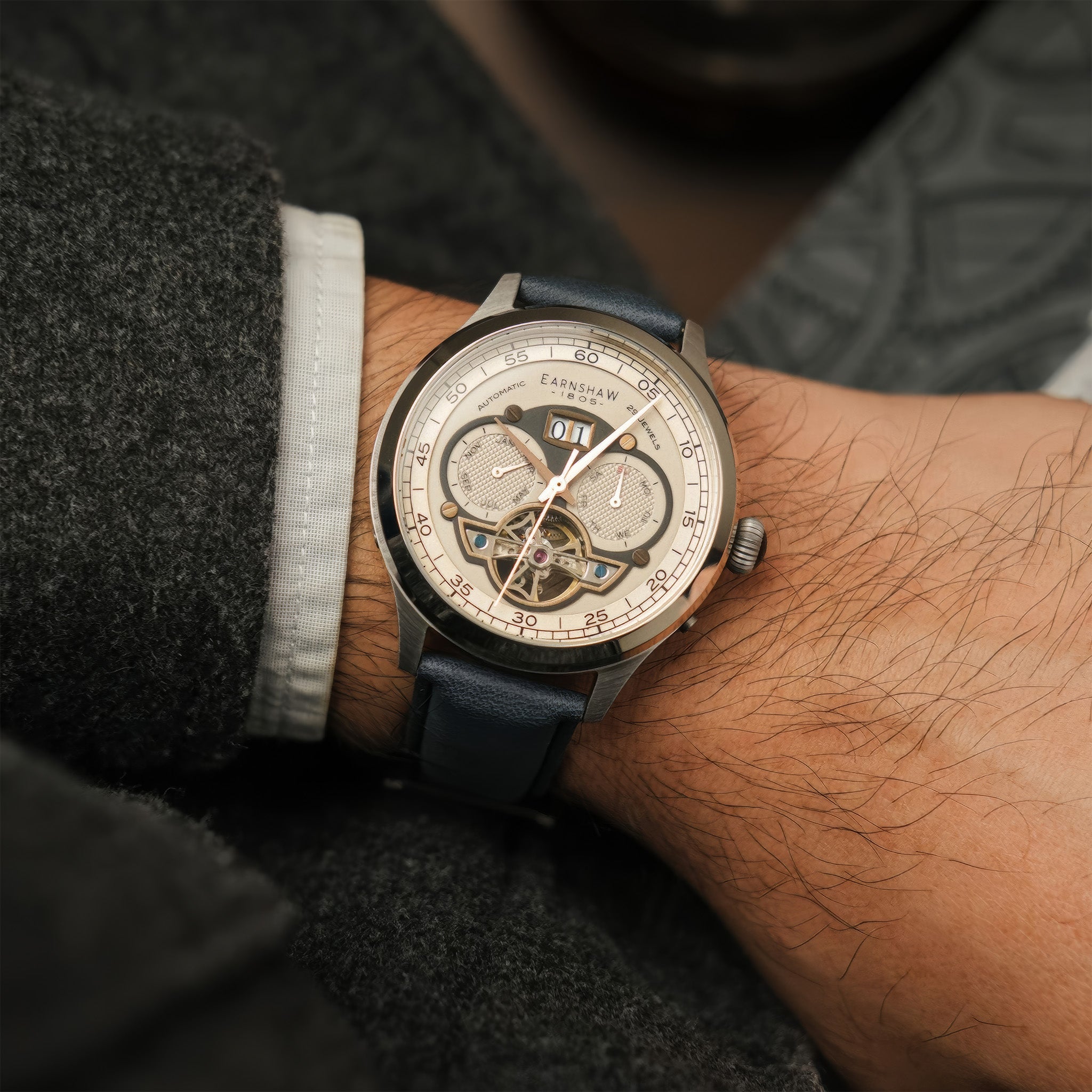 Baron Grand Date Calendar Open Heart Automatic | Camel Blue