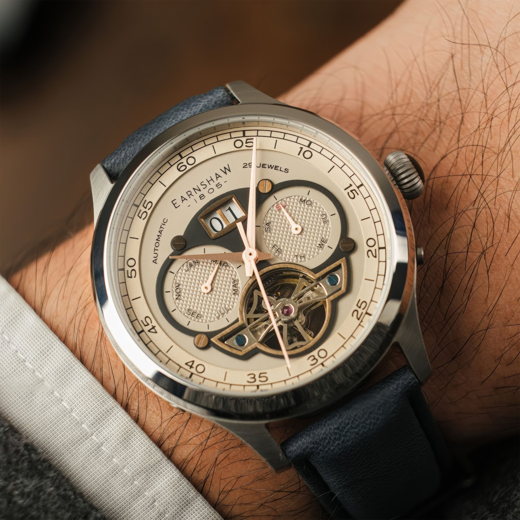 Baron Grand Date Calendar Open Heart Automatic | Camel Blue