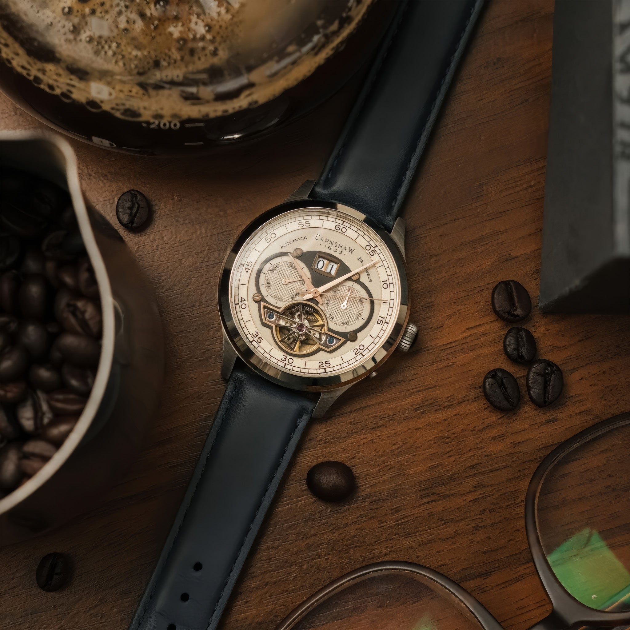 Baron Grand Date Calendar Open Heart Automatic | Camel Blue