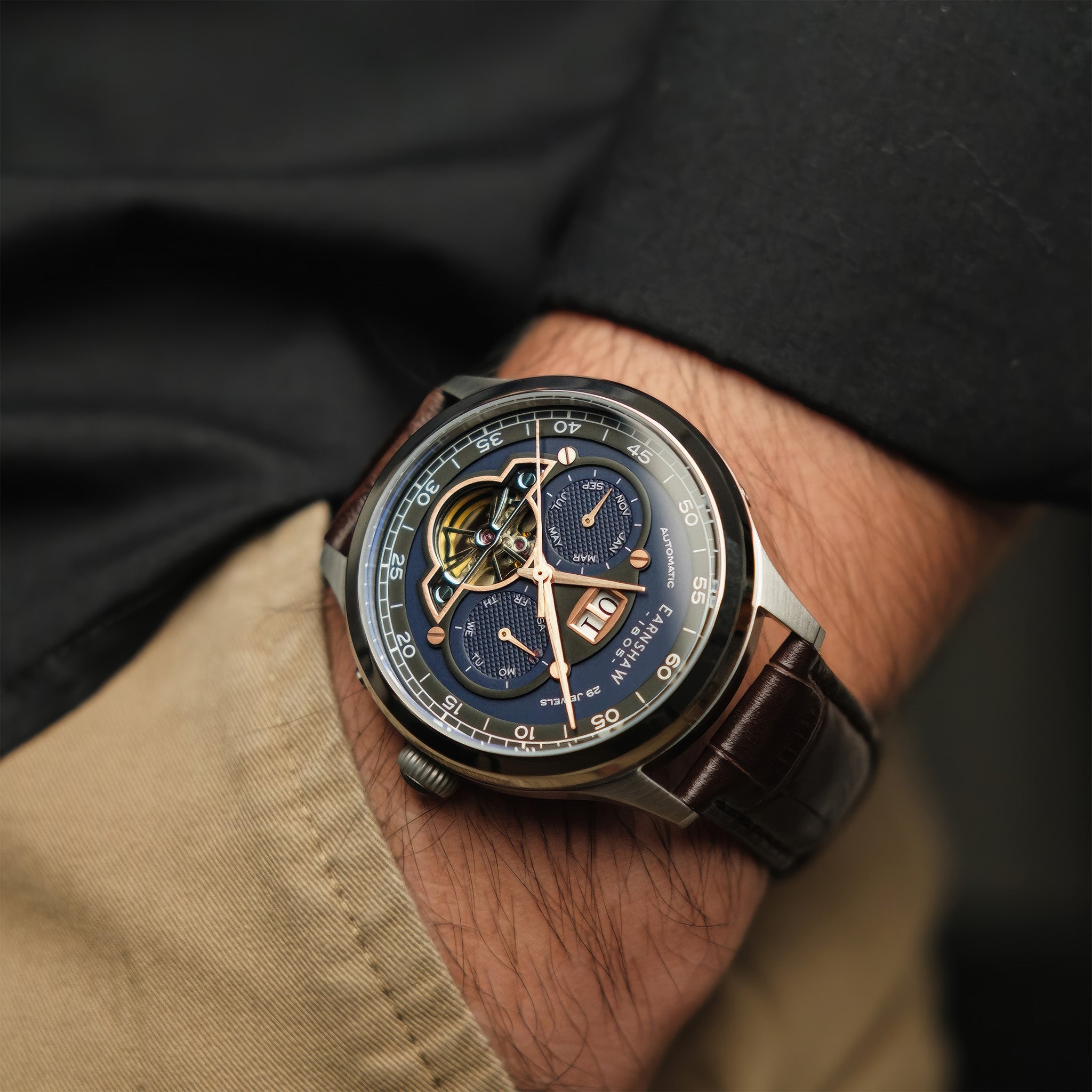 Baron Grand Date Calendar Open Heart Automatic | Crisply Blue