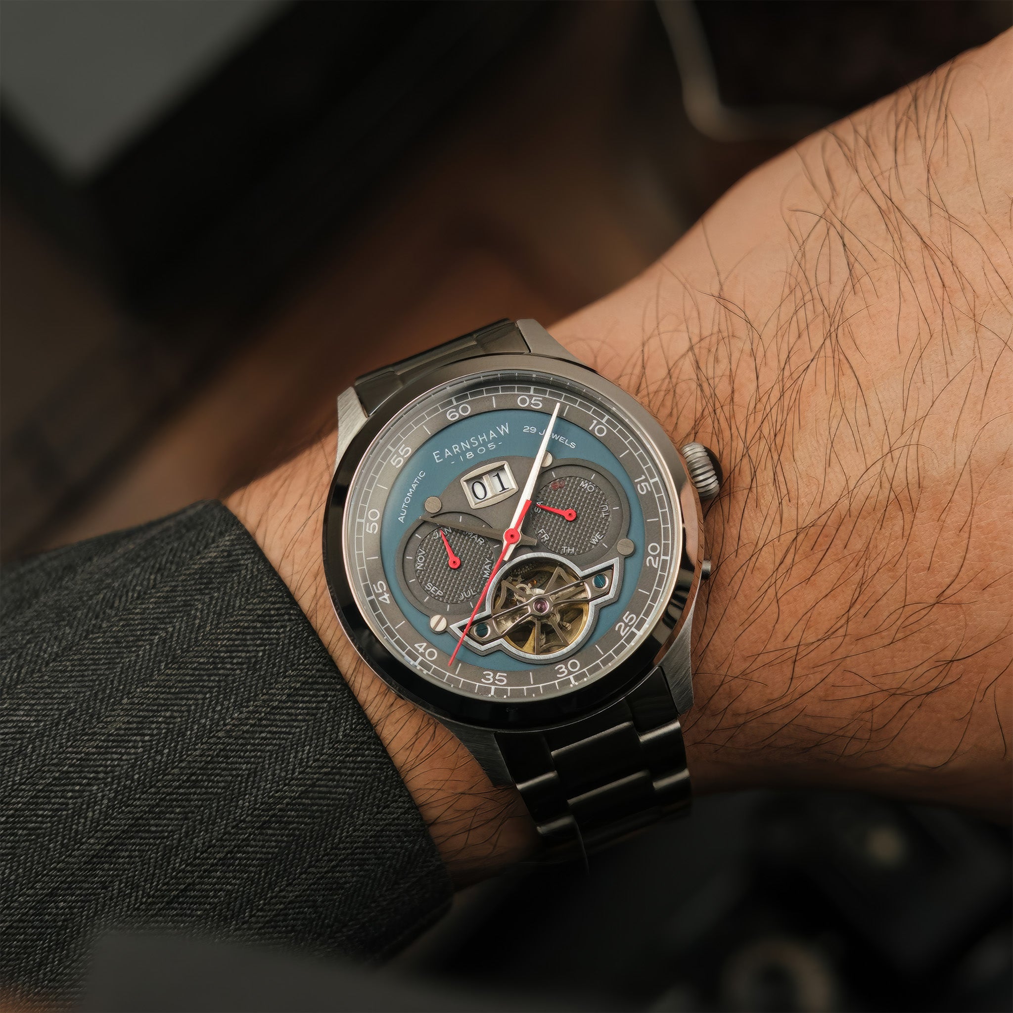 Baron Grand Date Calendar Open Heart Automatic | Morning Blue