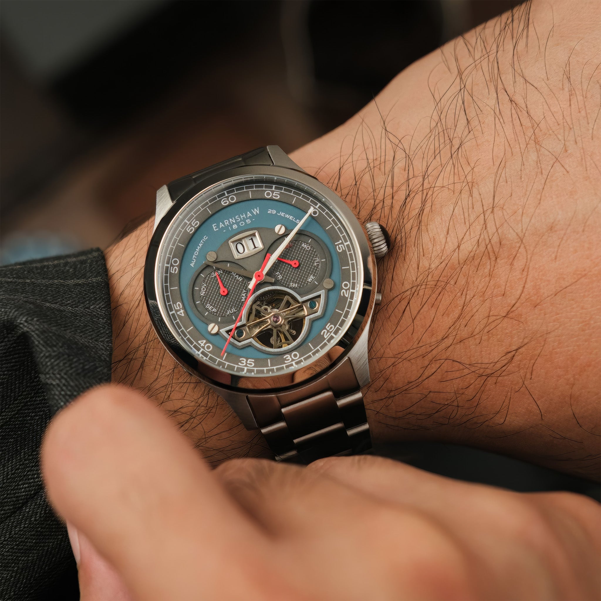 Baron Grand Date Calendar Open Heart Automatic | Morning Blue