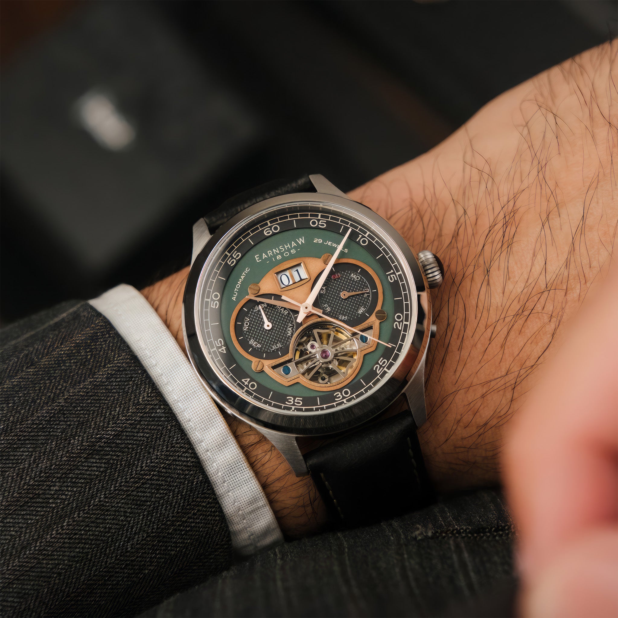 Baron Grand Date Calendar Open Heart Automatic | Vintage Green