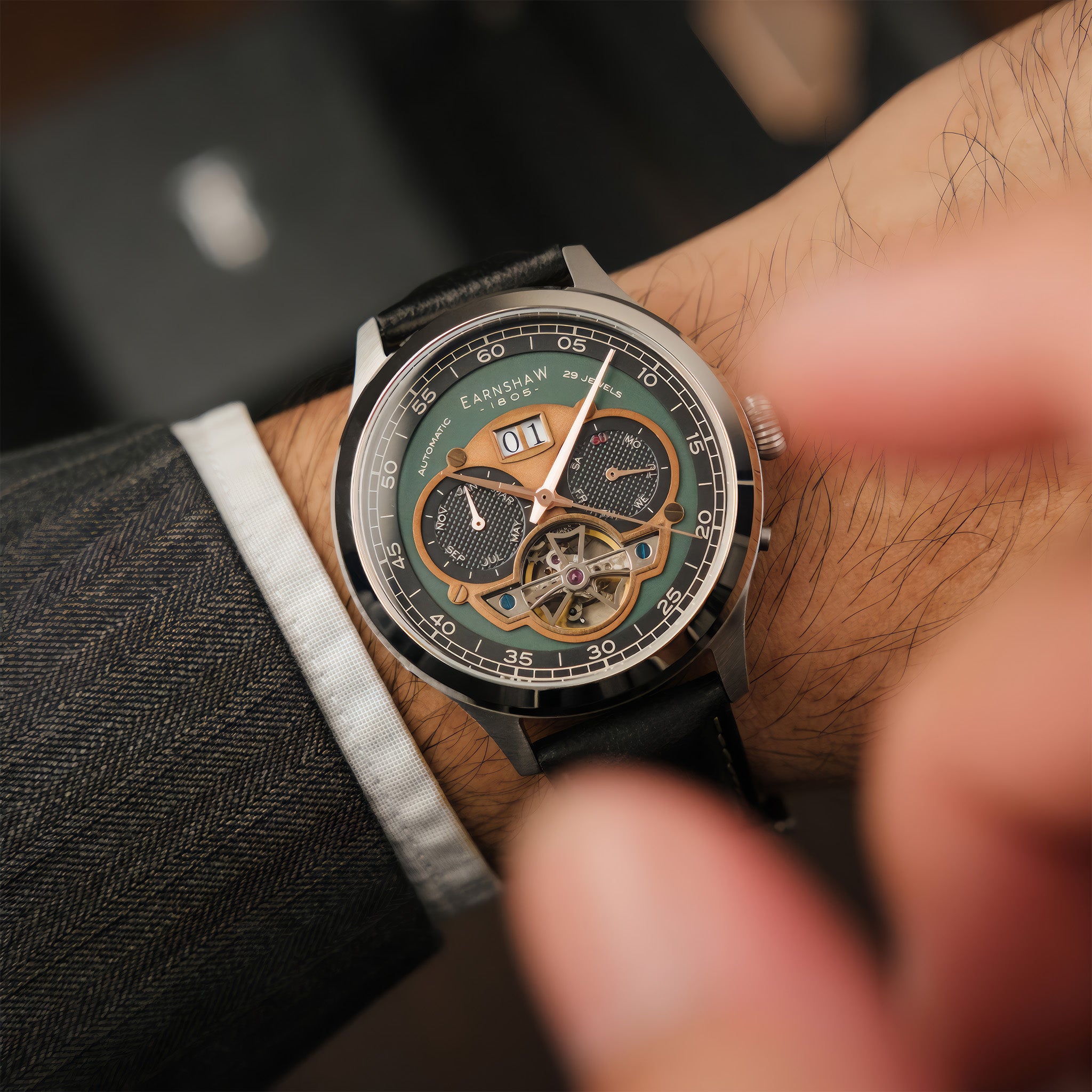 Baron Grand Date Calendar Open Heart Automatic | Vintage Green