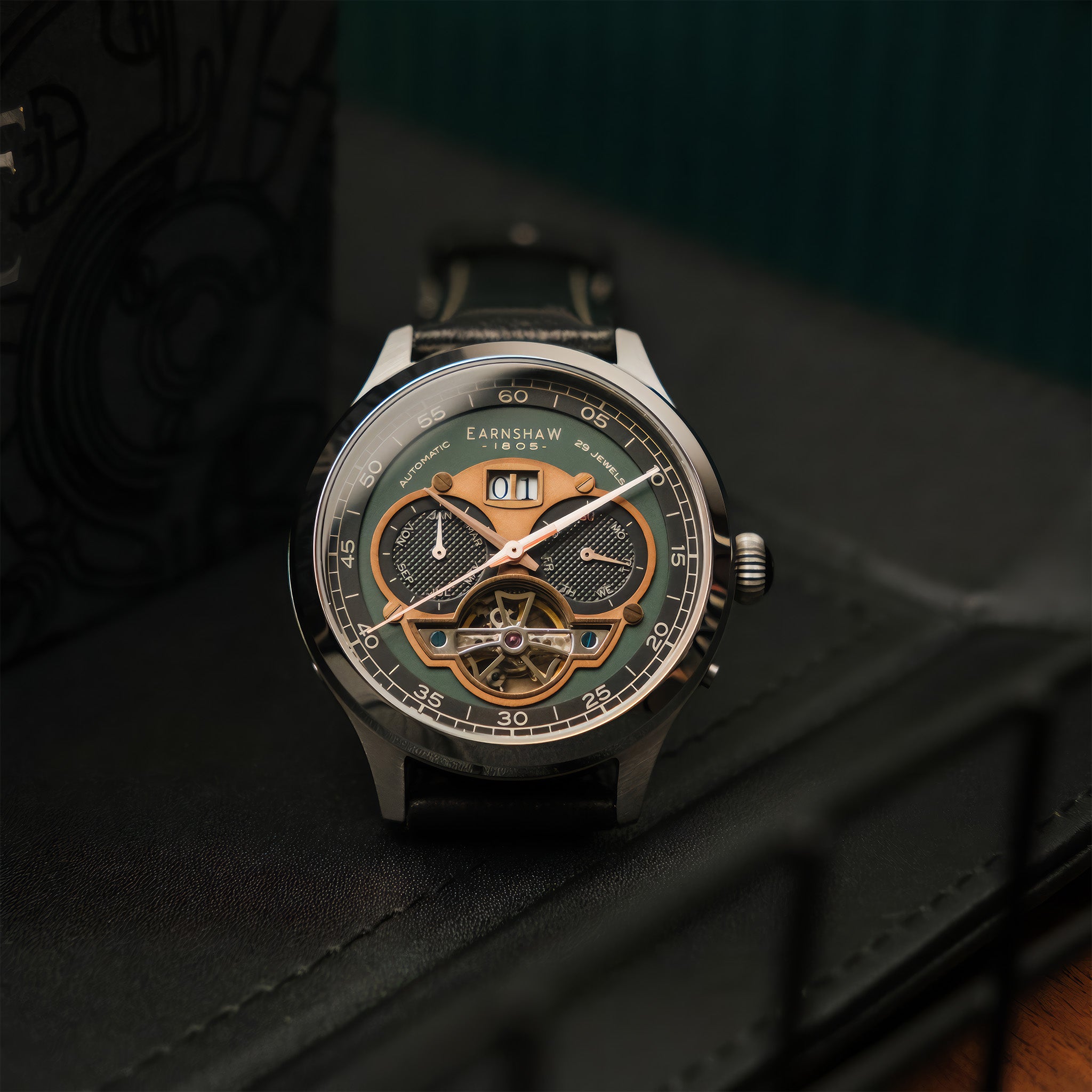 Baron Grand Date Calendar Open Heart Automatic | Vintage Green