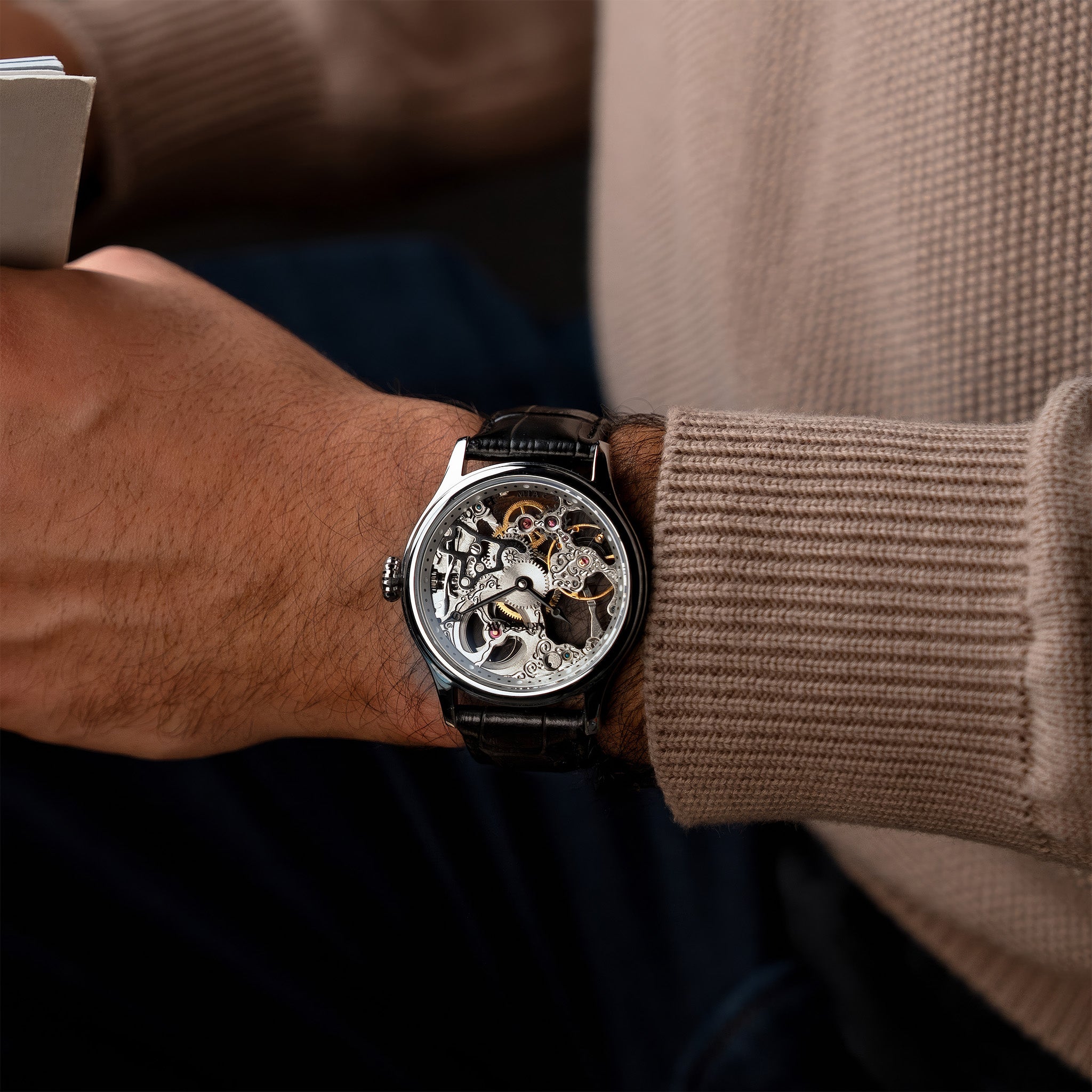Bauer Mechanical Skeleton | 42 mm | Silvered Steel
