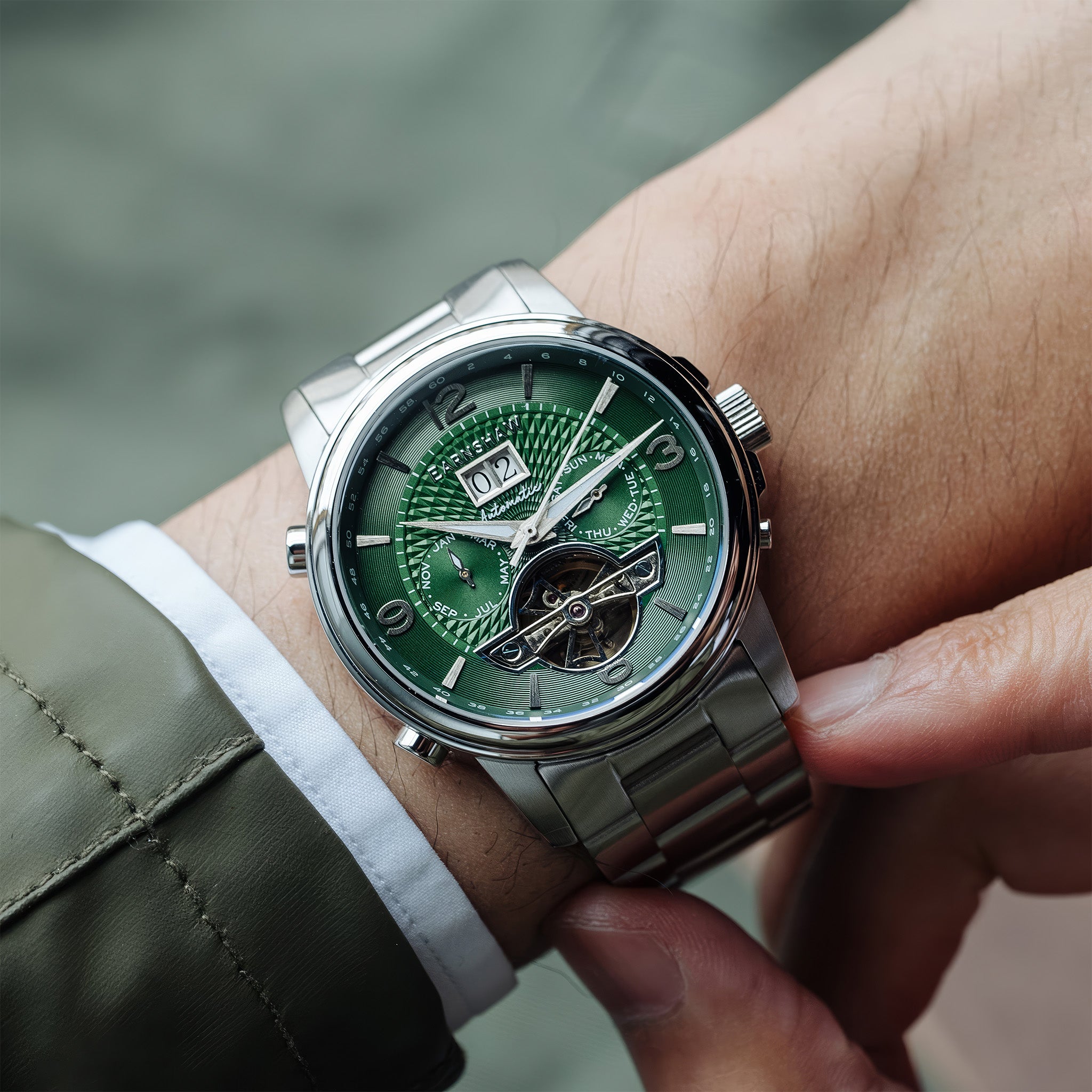City Of London Marylebone Grand Date Calendar Open Heart Automatic | 42 mm | Absinthe Green