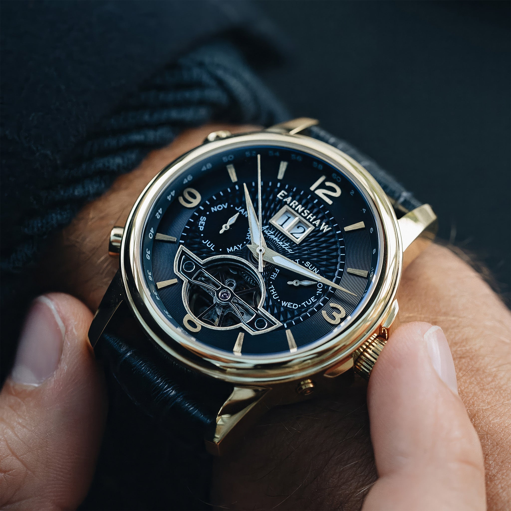 City Of London Marylebone Grand Date Calendar Open Heart Automatic | 42 mm | Gold Black