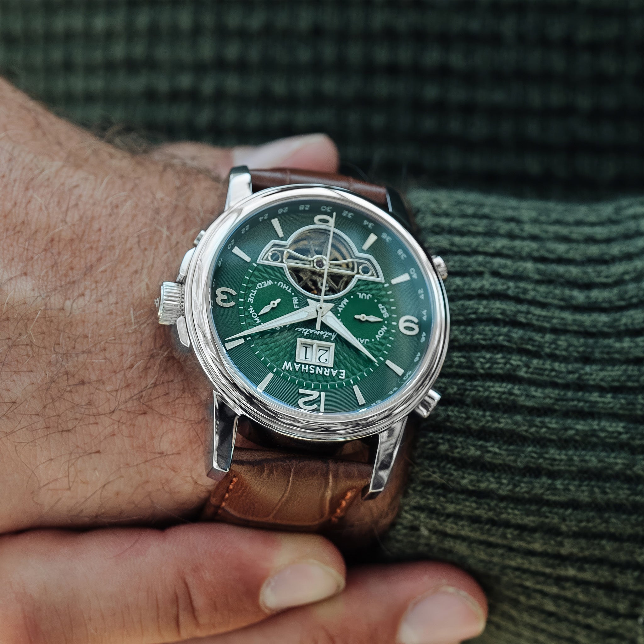 City Of London Marylebone Grand Date Calendar Open Heart Automatic | 42 mm | Hunter Green