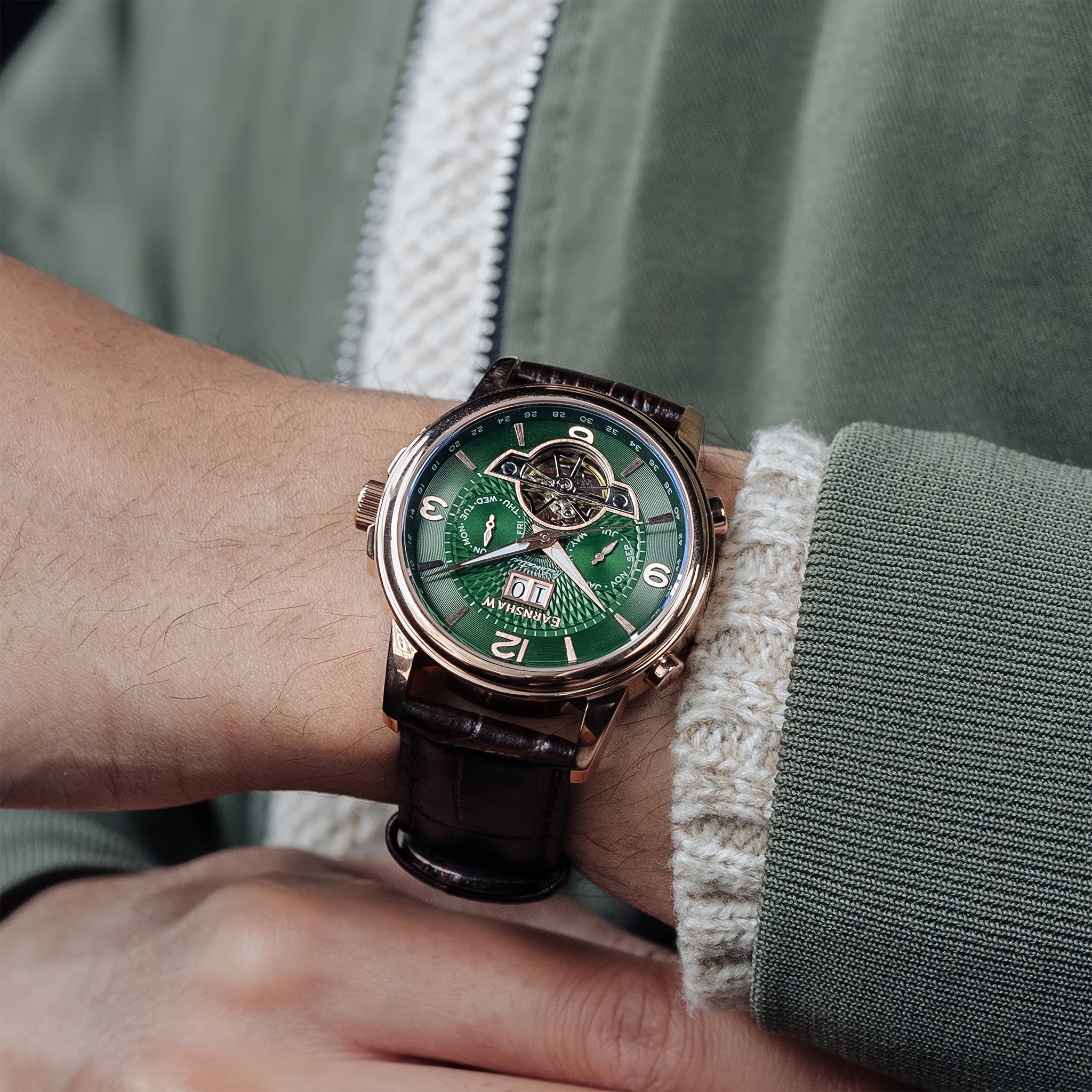 City Of London Marylebone Grand Date Calendar Open Heart Automatic | 42 mm | Hunter Rose Green