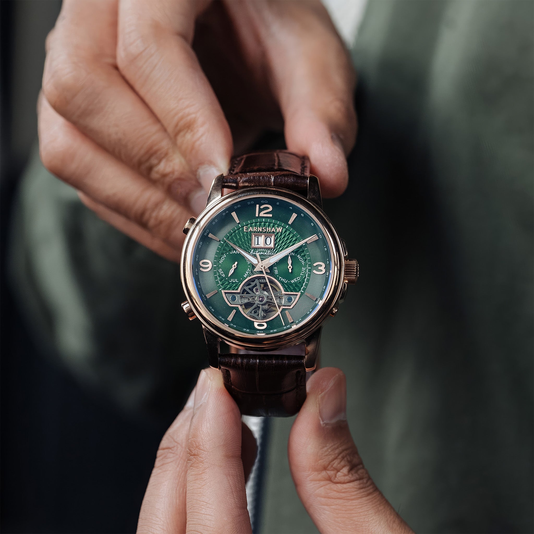 City Of London Marylebone Grand Date Calendar Open Heart Automatic | 42 mm | Hunter Rose Green