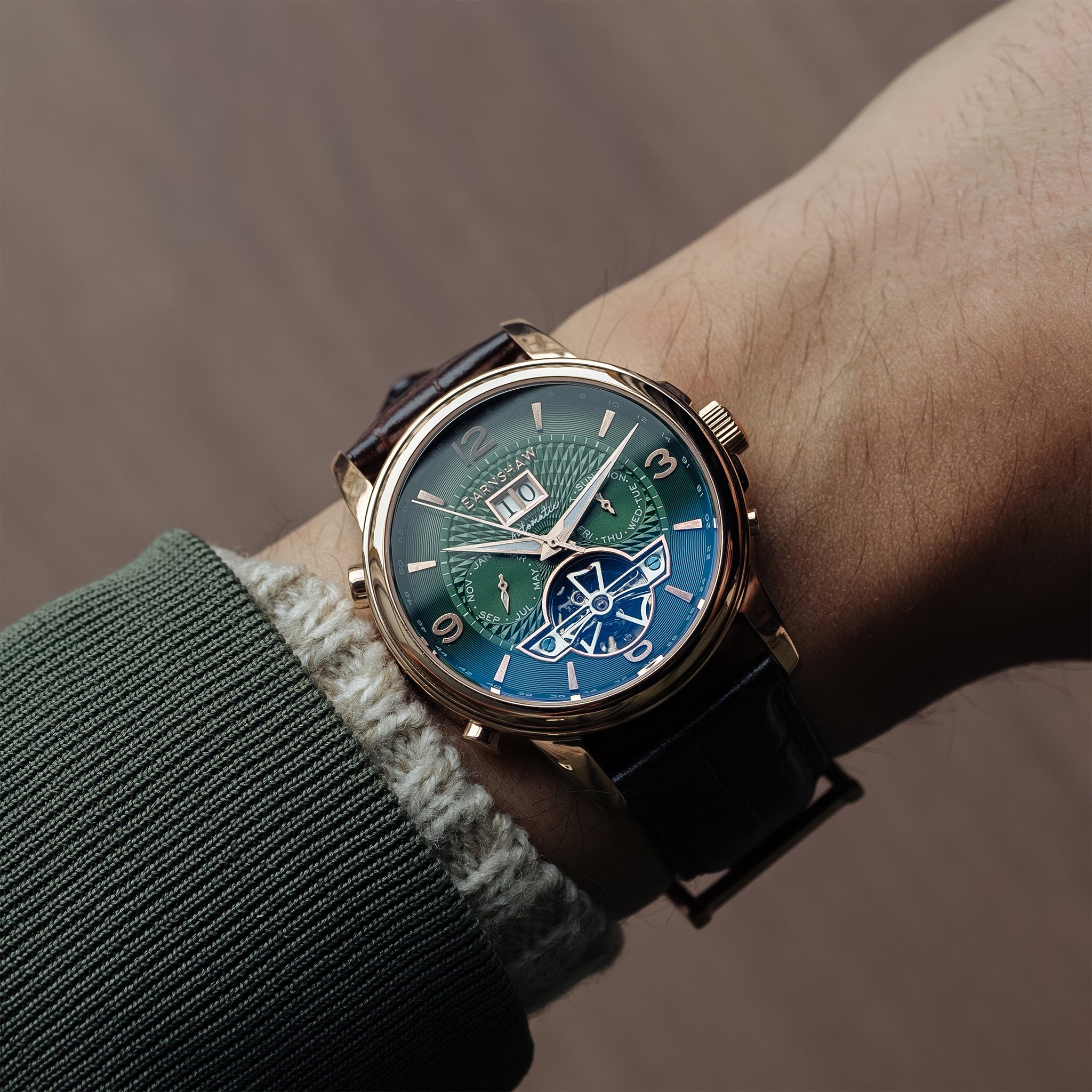 City Of London Marylebone Grand Date Calendar Open Heart Automatic | 42 mm | Hunter Rose Green